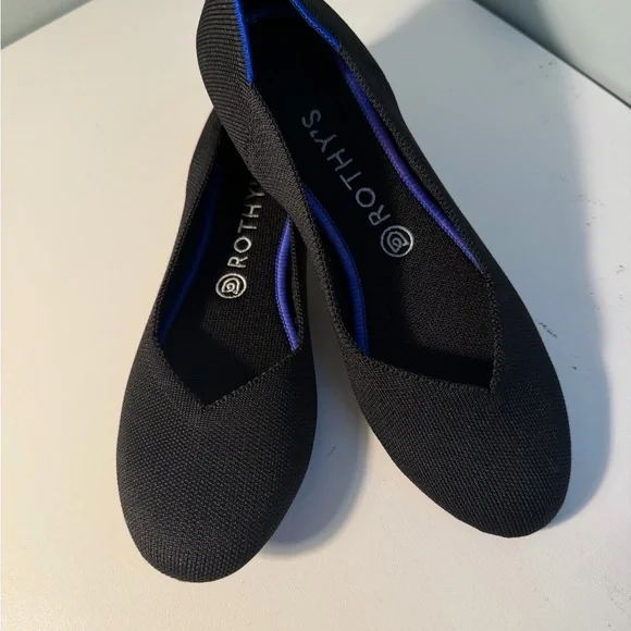 Rothy's Black Knit Ballet Flats with Subtle Blue Trim - Picture 1 of 6